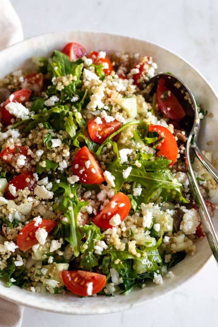 close-up of a bowl with quinoa salad