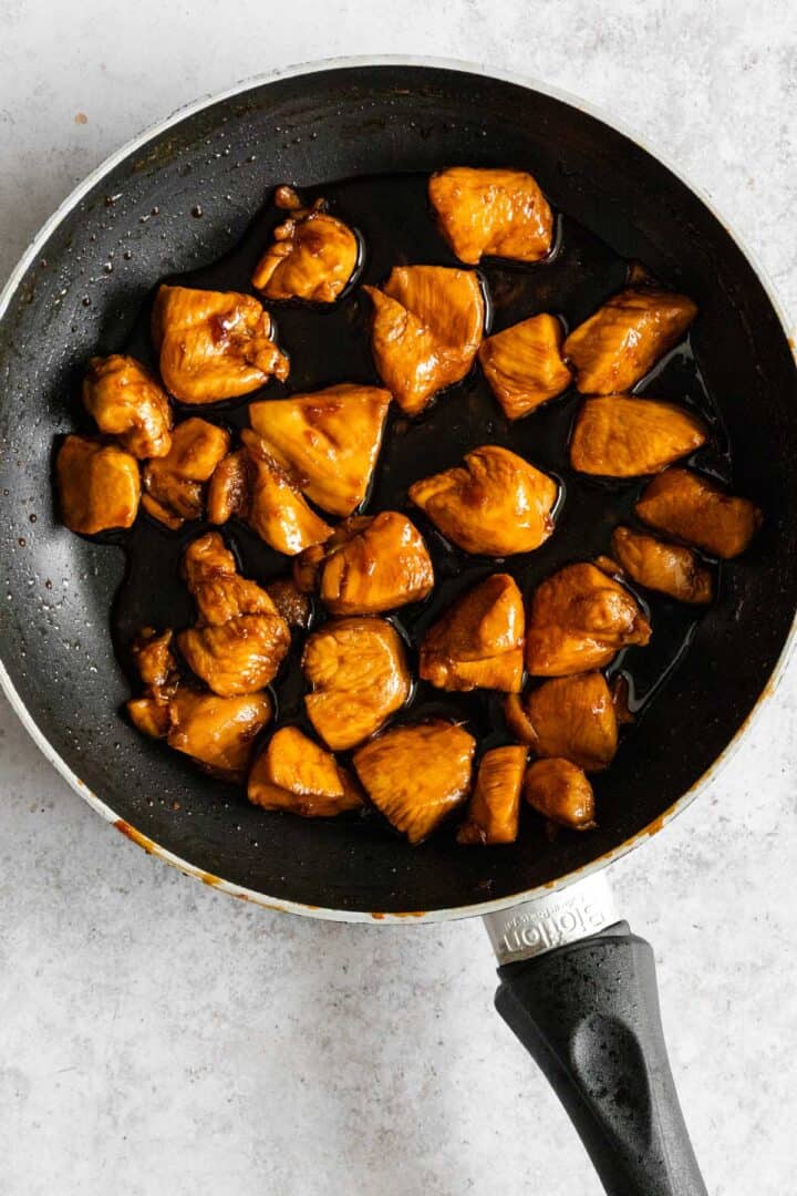 one pan with chicken teriyaki