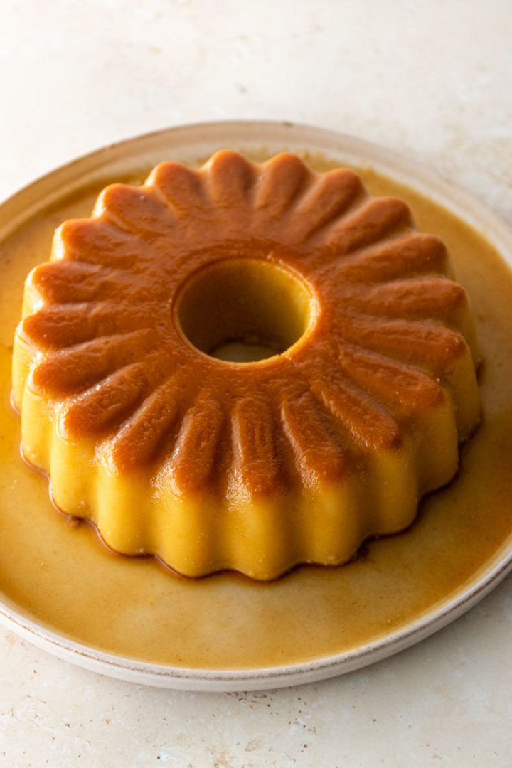 coconut flan with caramel on top