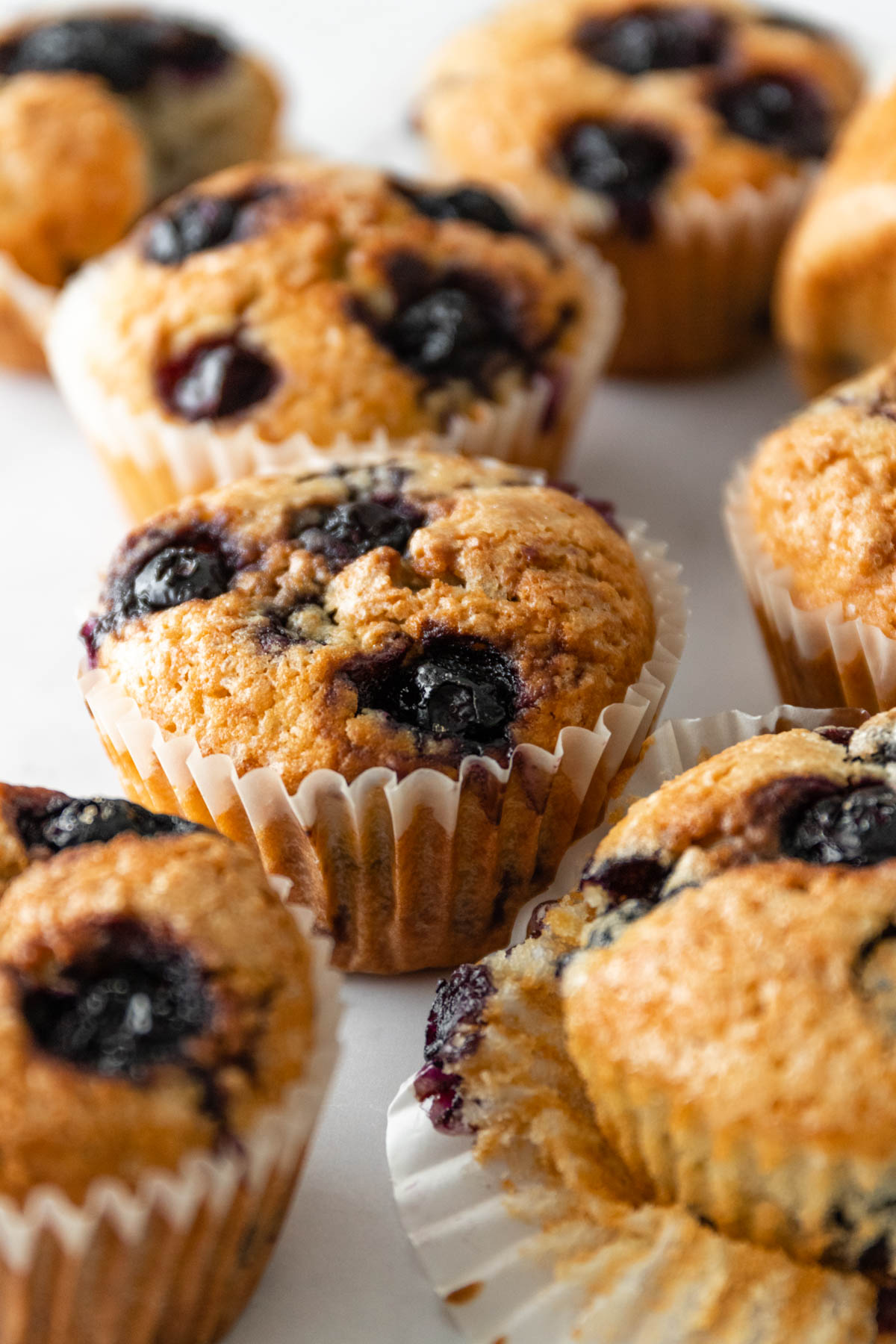 blueberry muffins on a marble board
